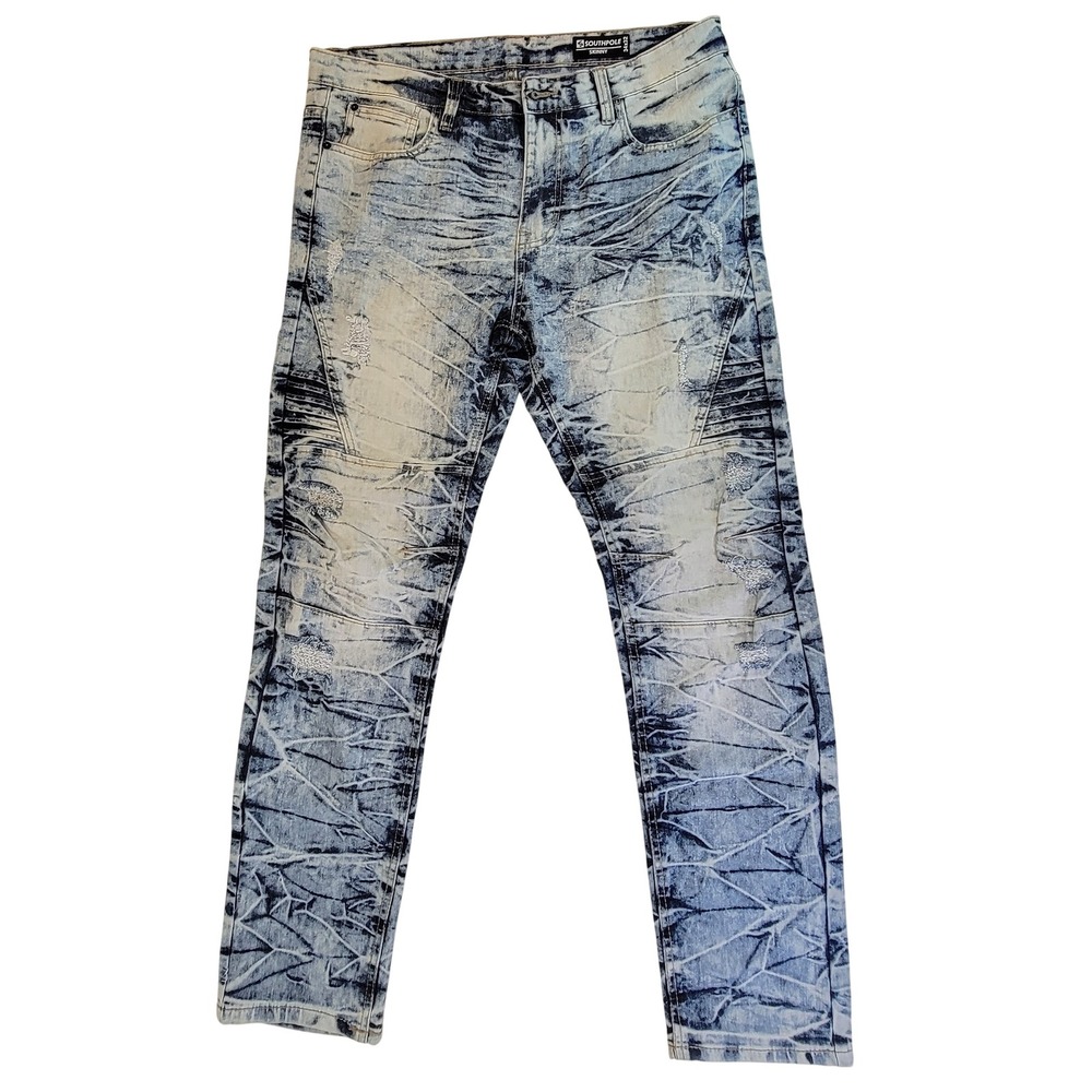 Southpole Jeans Mens 34x32 Skinny Blue Wash Distressed Denim Pants